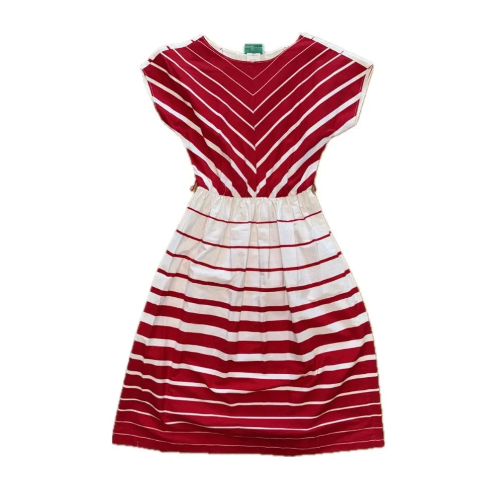 VINTAGE Red and White Striped Dress chevron pattern - Picture 1 of 11